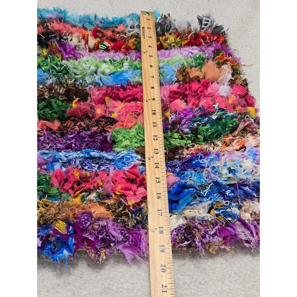 Set of 2 Boho Shaggy Rag Rug Pillow Covers Multi Color 18x18 Textured India